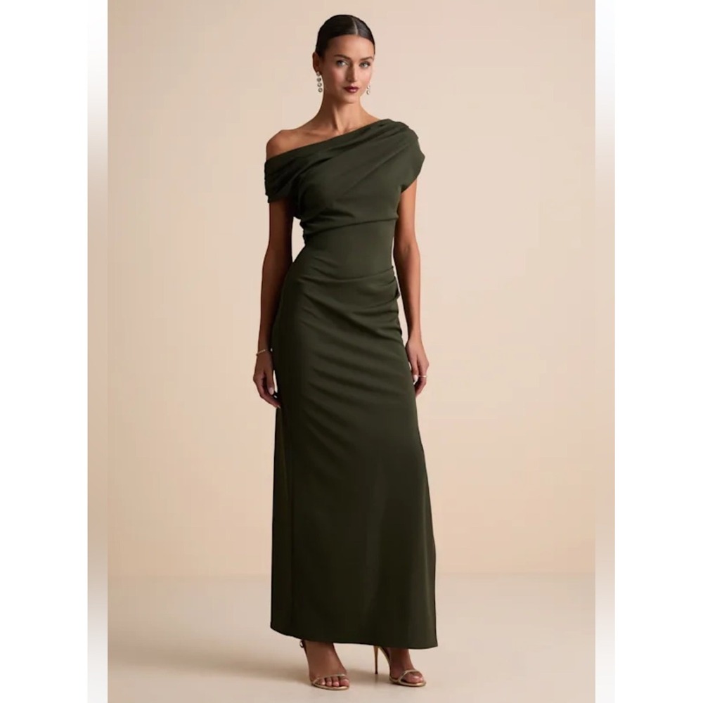 Lulu's Janine Dark Olive Green Asymmetrical Maxi Dress small NWT